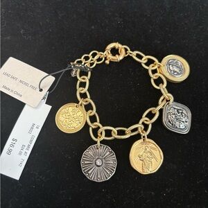 Gold and Silver Coin Charm Bracelet - Mixed Metal Women's Jewelry